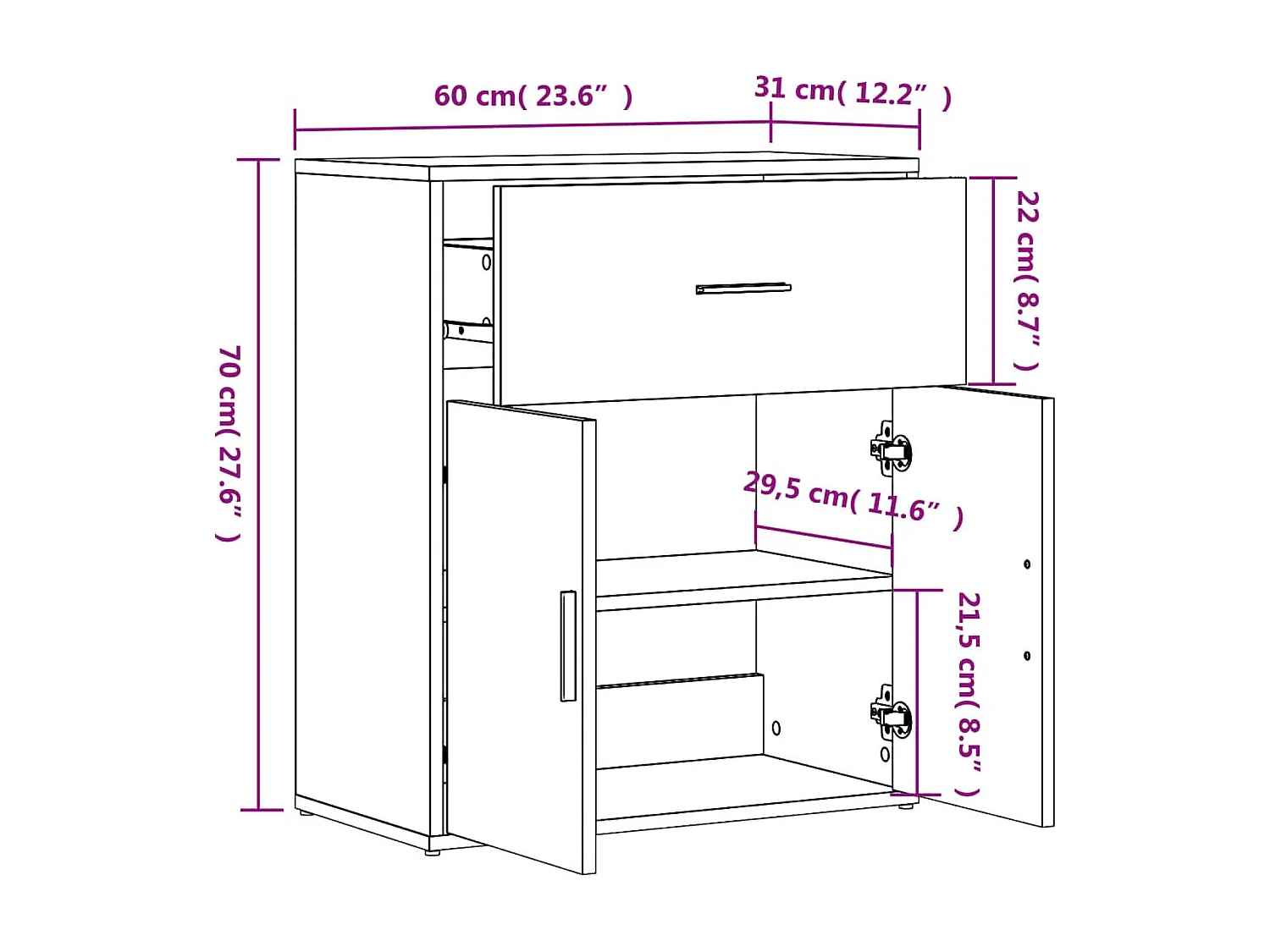 Buffets 2 pcs blanc 60x31x70 cm bois d'ingénierie