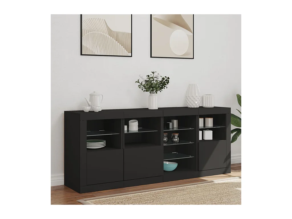 Buffet avec lumières LED noir 164x37x67 cm