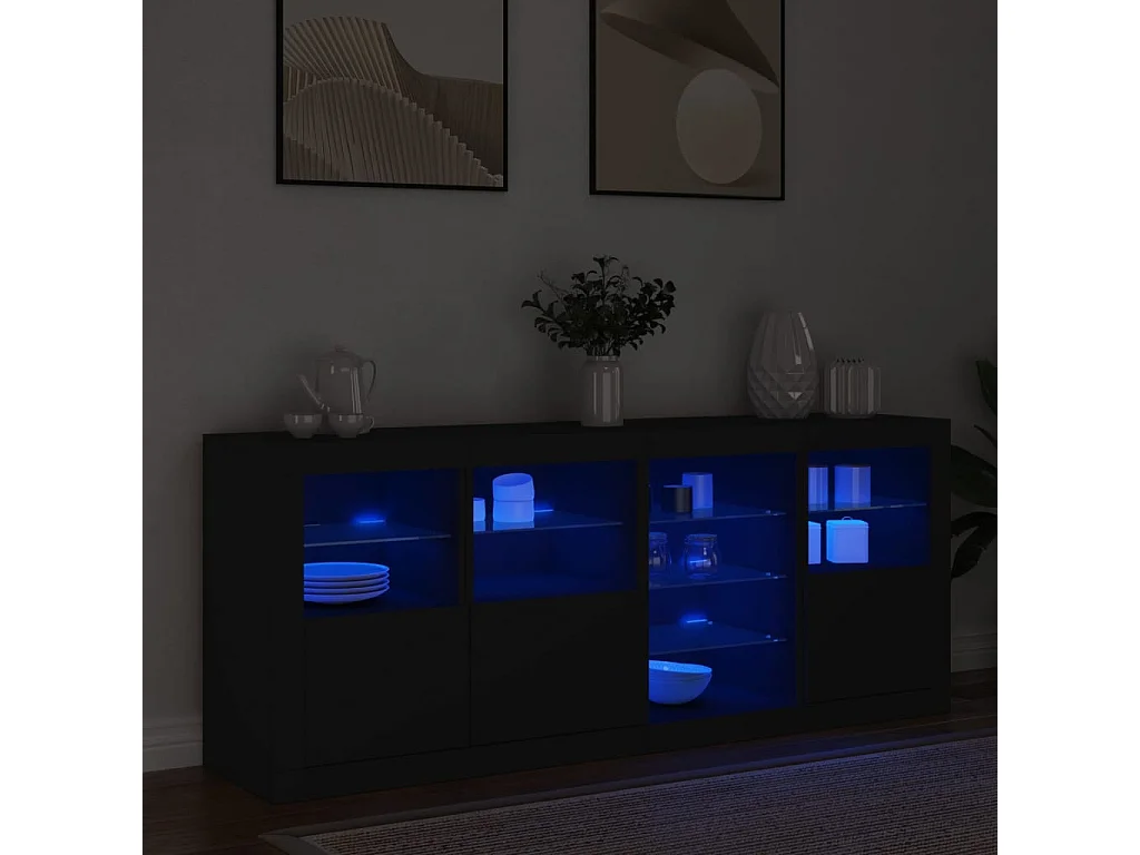 Buffet avec lumières LED noir 164x37x67 cm