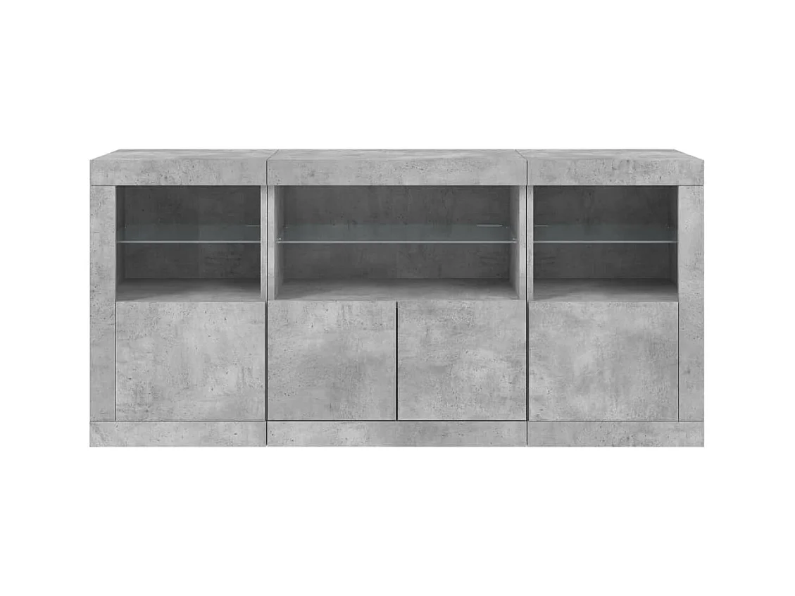 Buffet avec lumières LED gris béton 142,5x37x67 cm