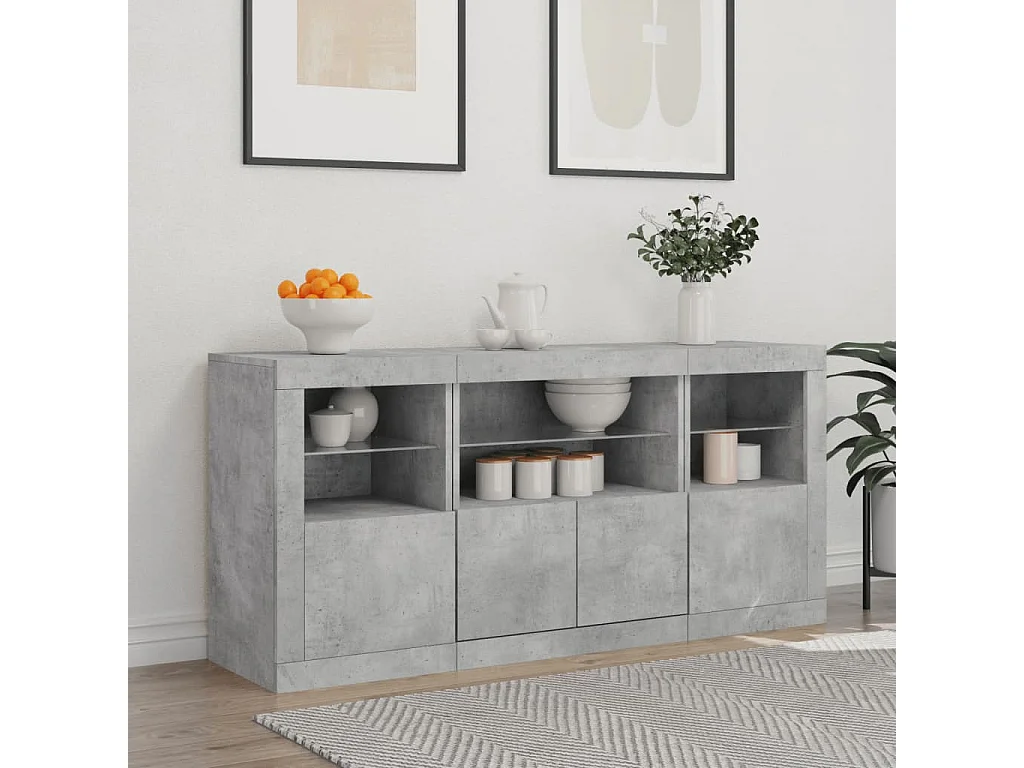 Buffet avec lumières LED gris béton 142,5x37x67 cm