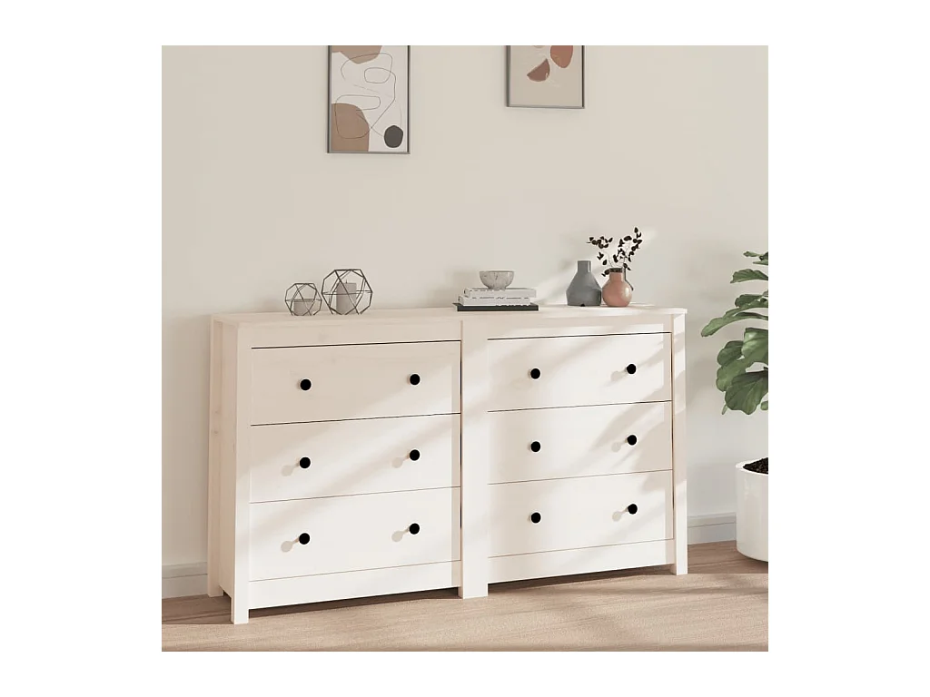 Buffet Blanc 140x35x80 cm Bois massif de pin