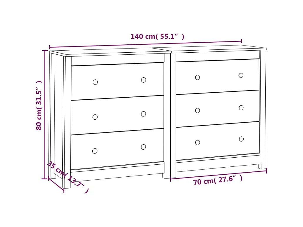 Buffet Blanc 140x35x80 cm Bois massif de pin