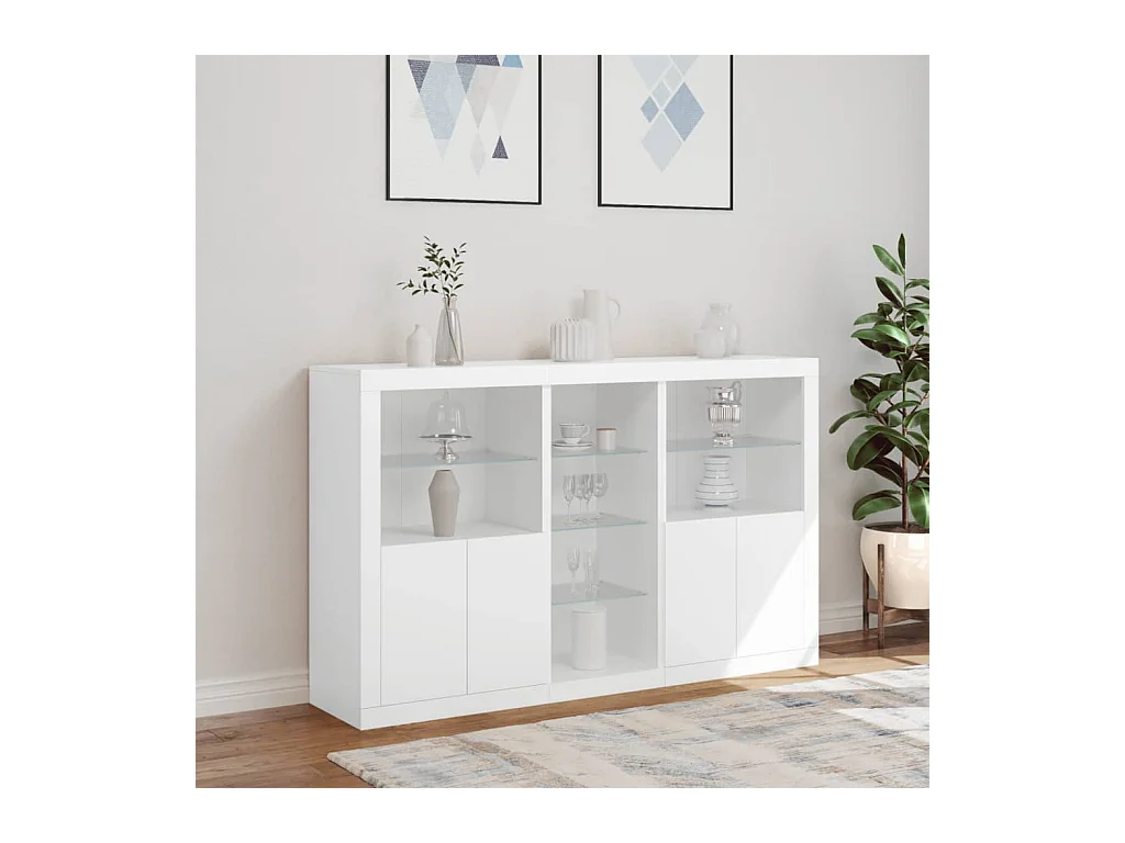 Buffet avec lumières LED blanc 162x37x100 cm