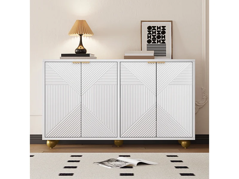 Buffet blanc avec 4 portes, étagères réglables, dimensions 120x35x71,5 cm