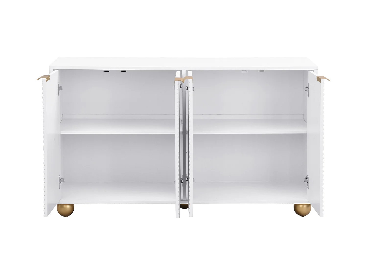 Buffet blanc avec 4 portes, étagères réglables, dimensions 120x35x71,5 cm