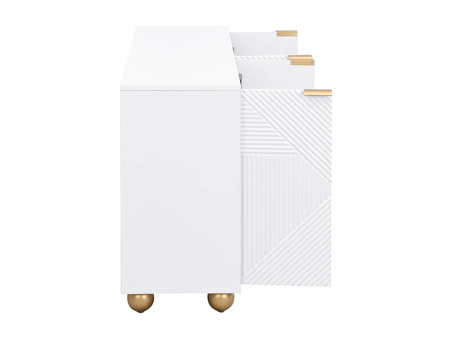 Buffet blanc avec 4 portes, étagères réglables, dimensions 120x35x71,5 cm