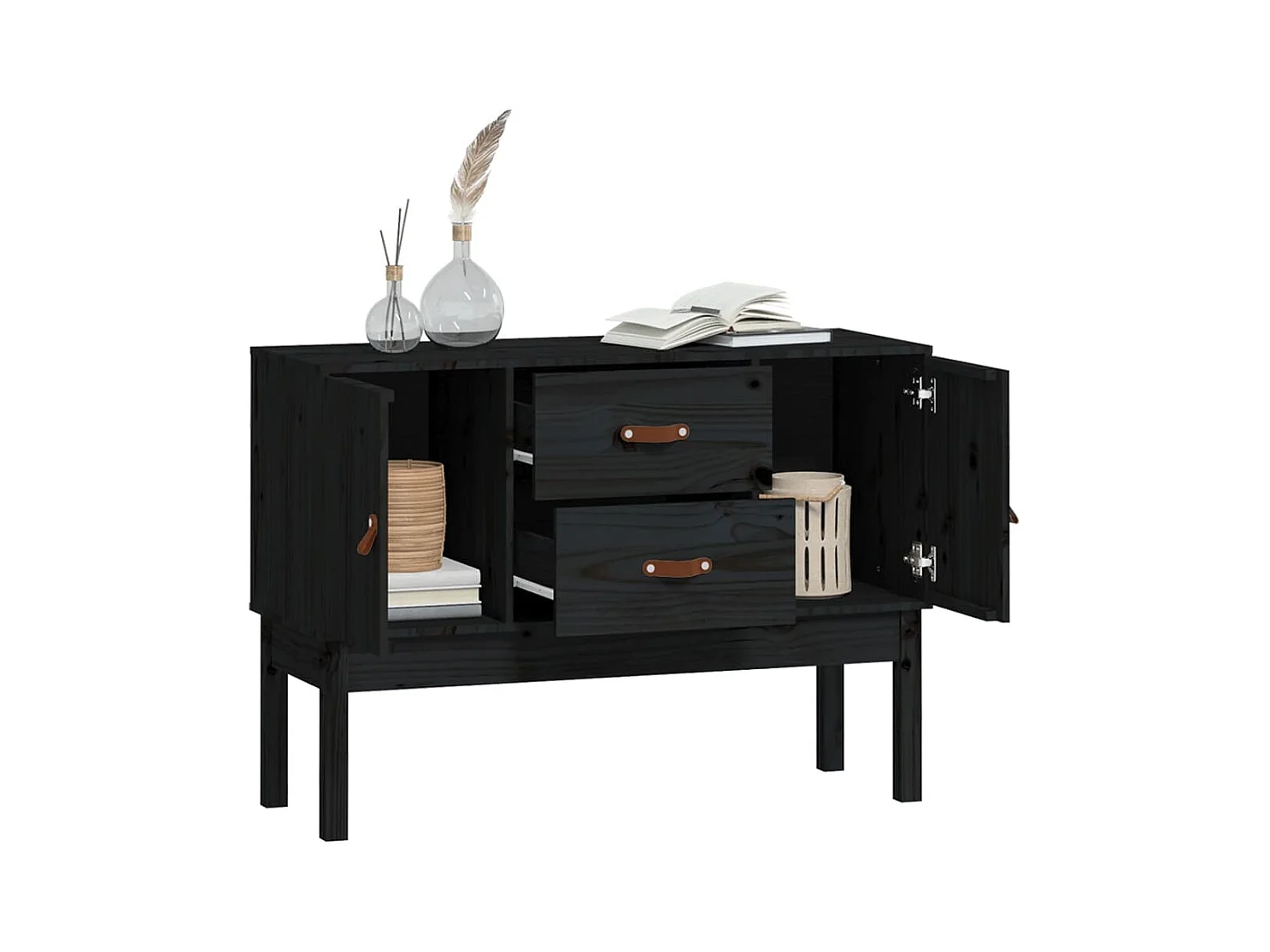 Buffet Noir 110x40x78 cm Bois massif de pin