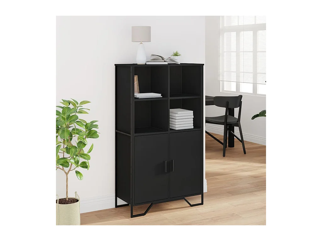 Buffet haut noir 79,5x35,5x137,5 cm bois d'ingénierie