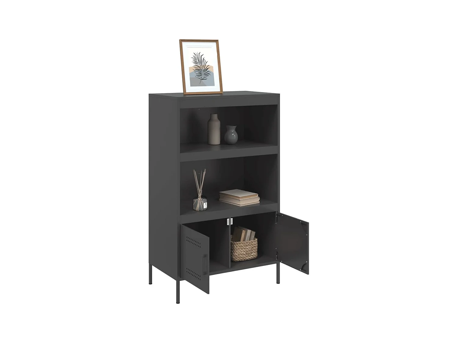 Buffet haut noir 68x39x113 cm acier