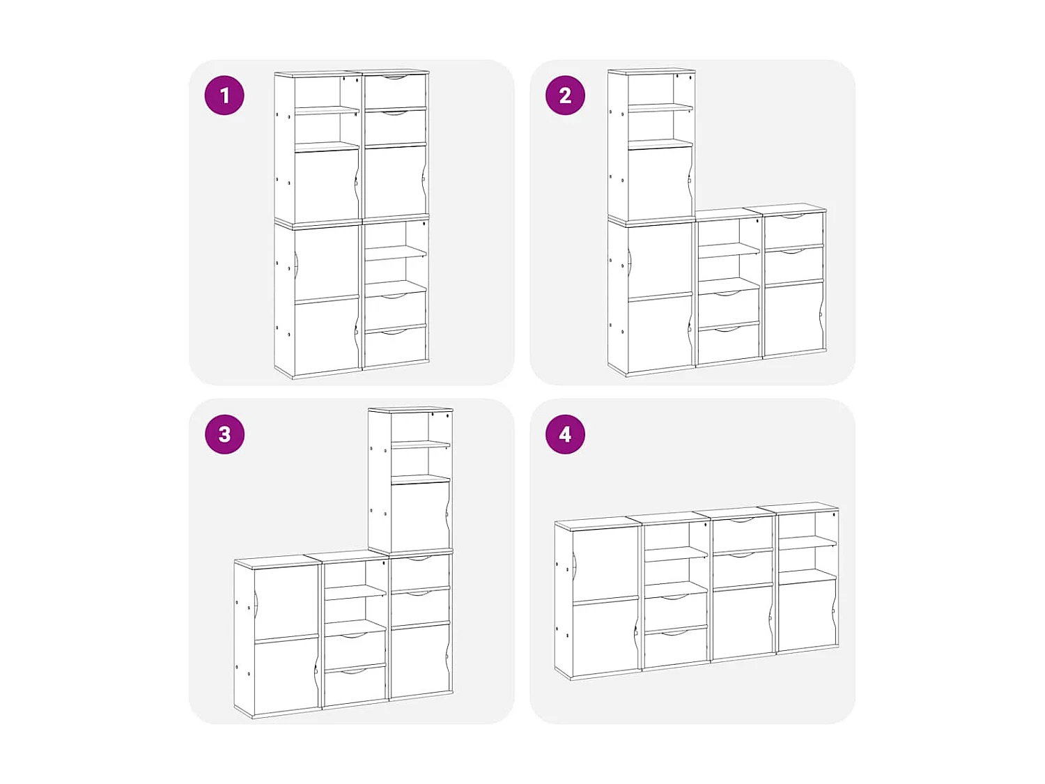 Armoires latérales 4 pcs ODDA blanc 40x24x79 cm bois massif pin