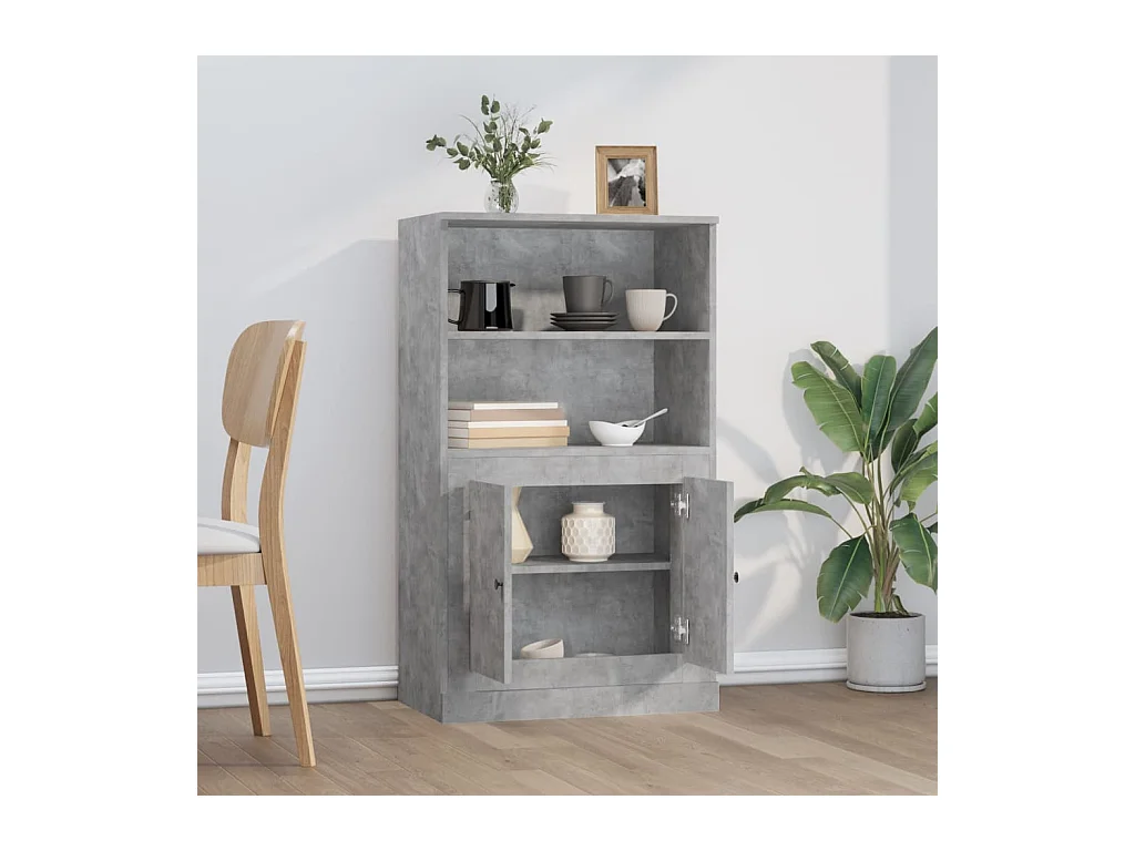 Buffet haut gris béton 60x35,5x103,5 cm bois d'ingénierie