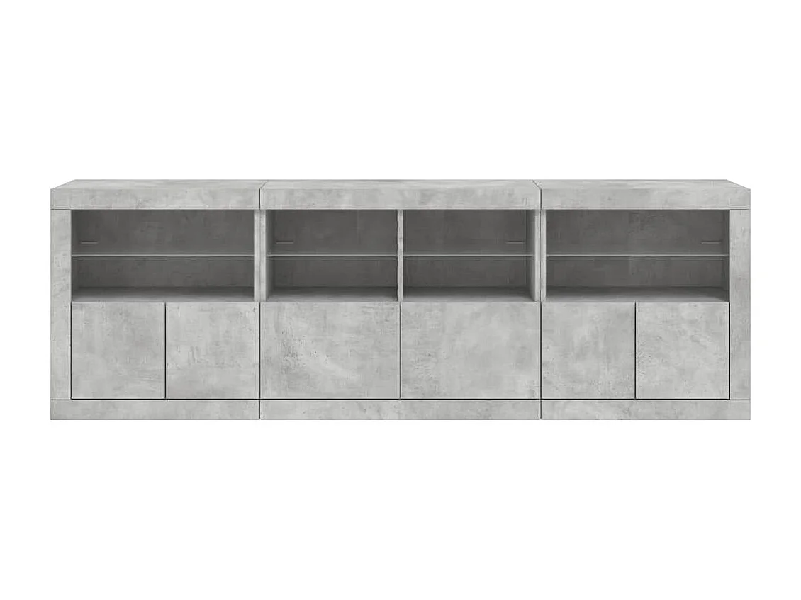 Buffet avec lumières LED gris béton 202x37x67 cm