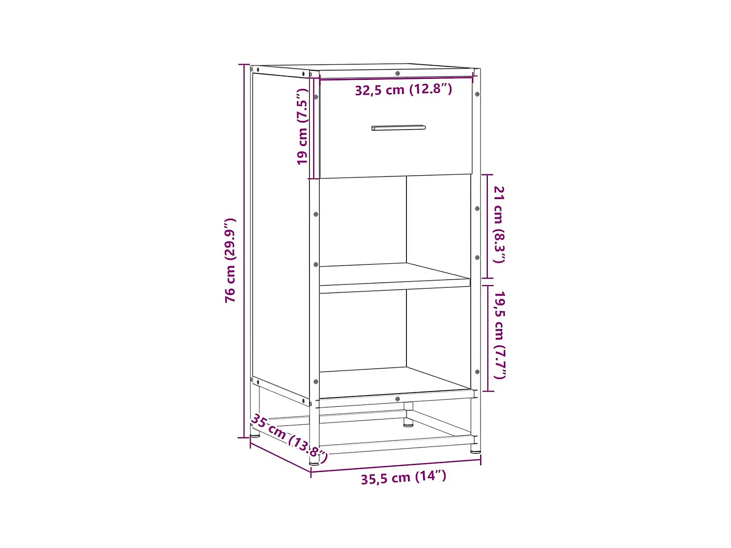 Credenza in rovere Sonoma 35,5x35x76 cm in legno ingegnerizzato e metallo
