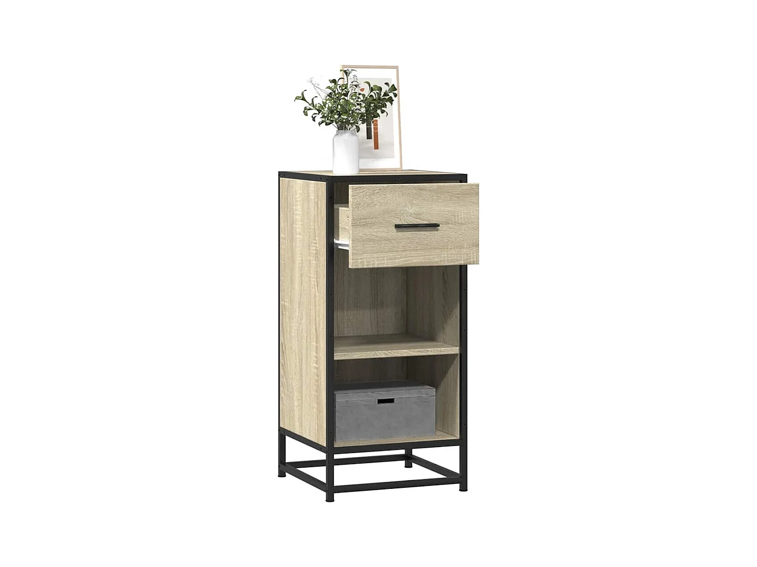 Sonoma eiken dressoir 35,5x35x76 cm bewerkt hout en metaal
