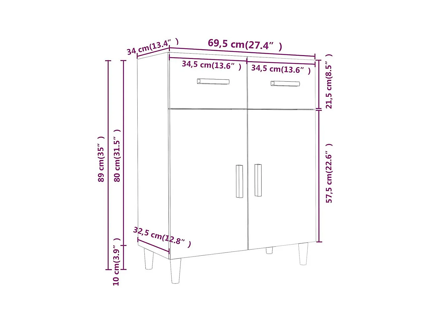 Credenza in rovere affumicato 69,5x34x89 cm in legno ingegnerizzato