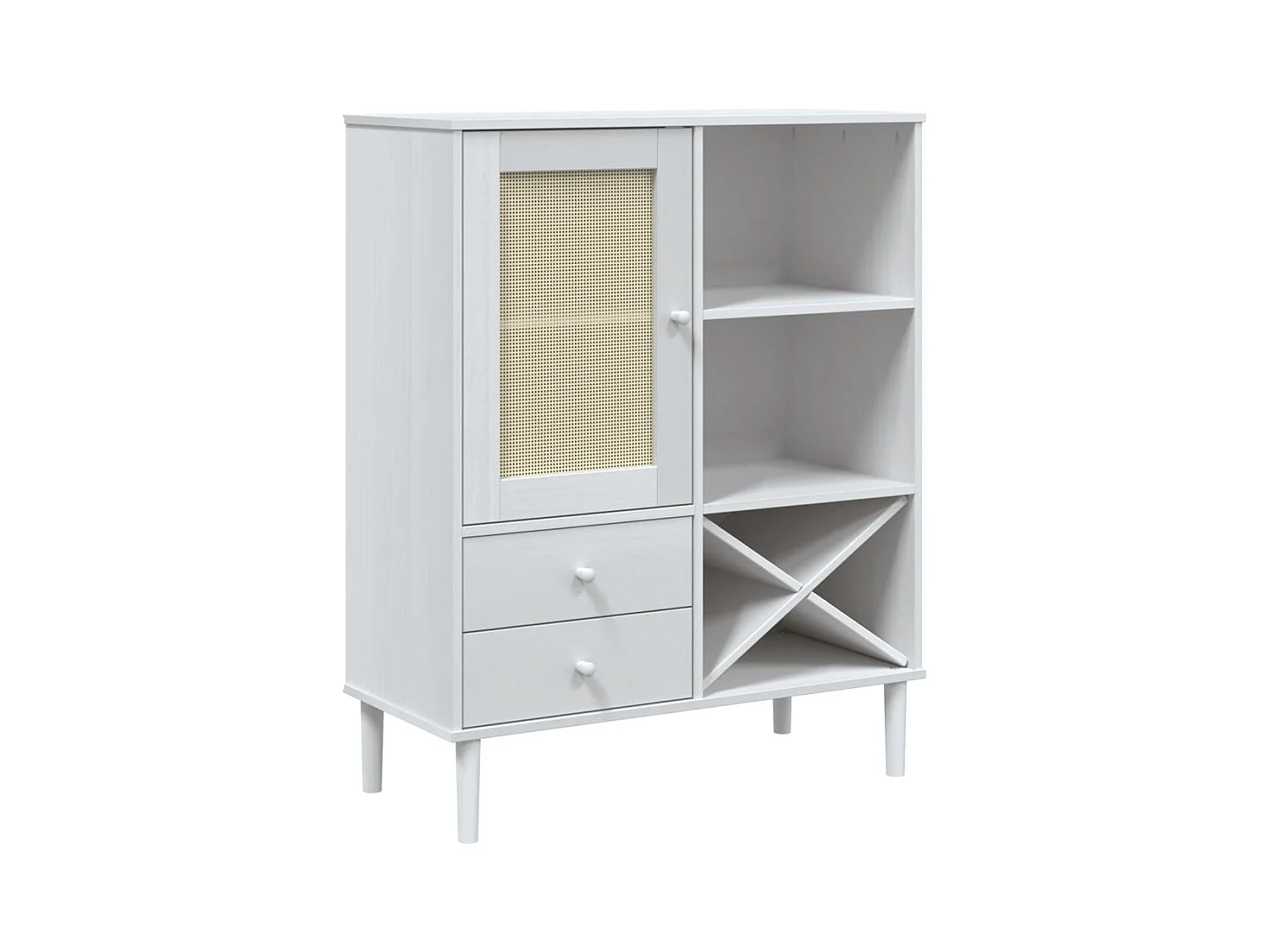 Buffet aspect rotin blanc 90x40x112cm bois massif de pin