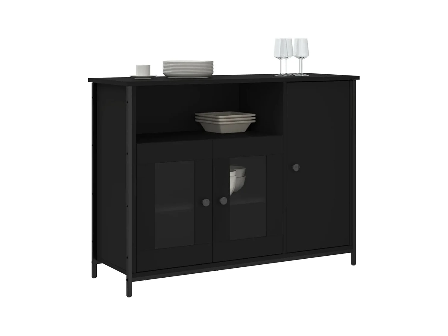 Buffet noir 100x35x75 cm bois d'ingénierie
