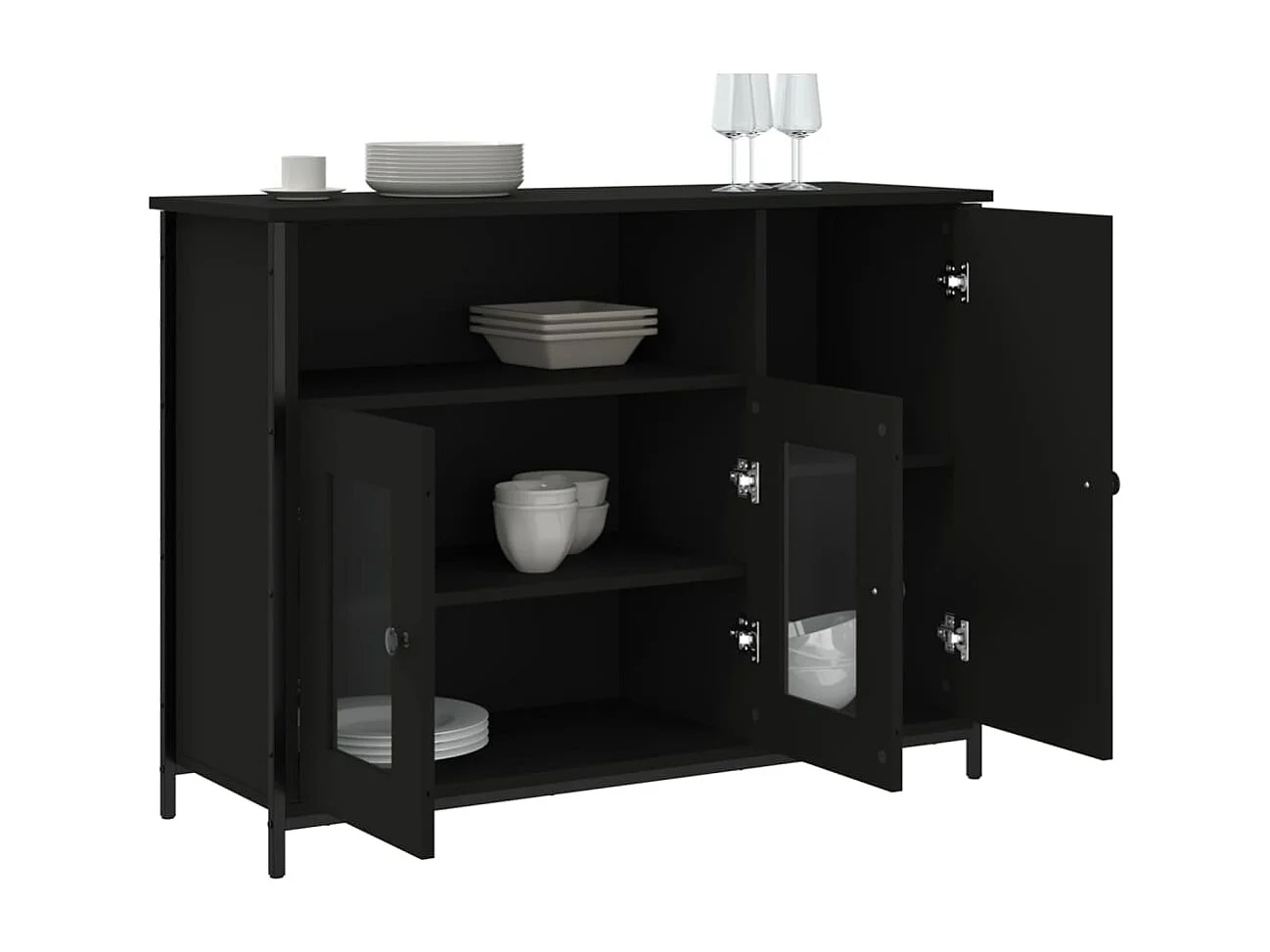 Buffet noir 100x35x75 cm bois d'ingénierie