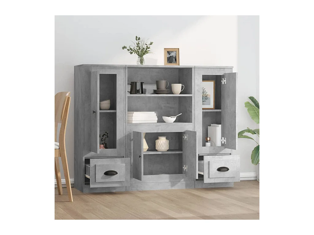Buffets 3 pcs gris béton bois d'ingénierie