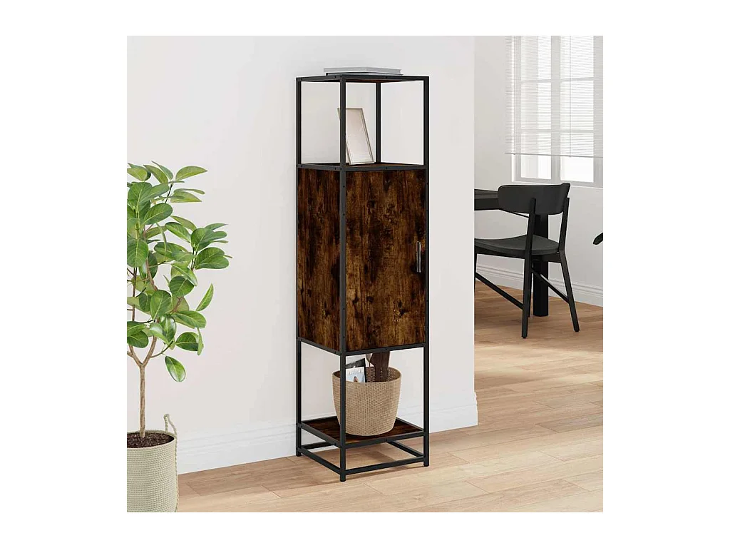 Buffet haut chêne fumé 35,5x35x139 cm bois d'ingénierie métal