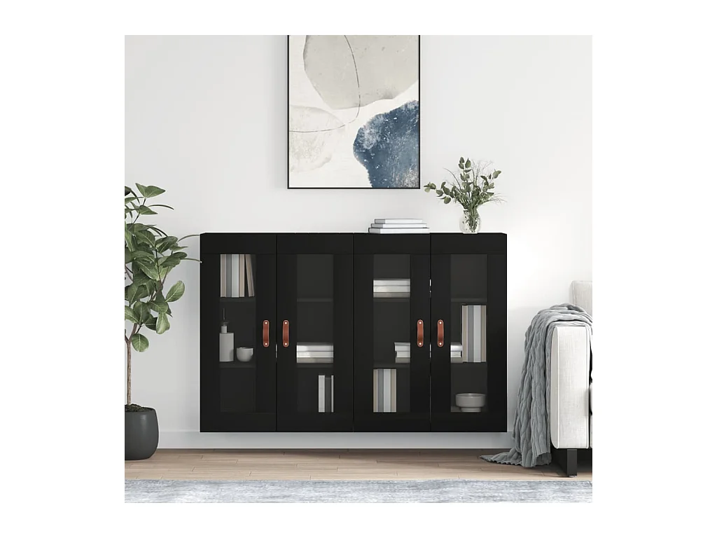 Pensili da parete in legno ingegnerizzato nero a 2 pezzi