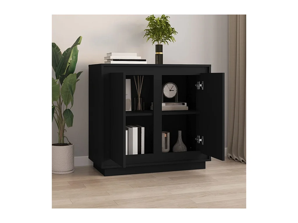 Buffet noir 80x34x75 cm bois d'ingénierie