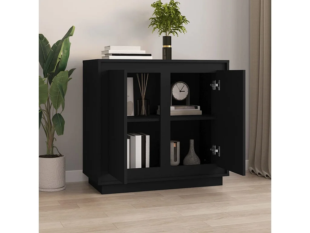 Buffet noir 80x34x75 cm bois d'ingénierie
