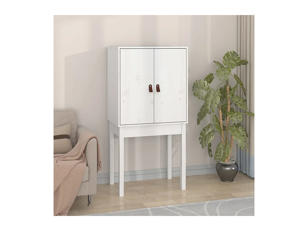 Credenza alta Bianca 60x40x120 cm Legno massello di pino