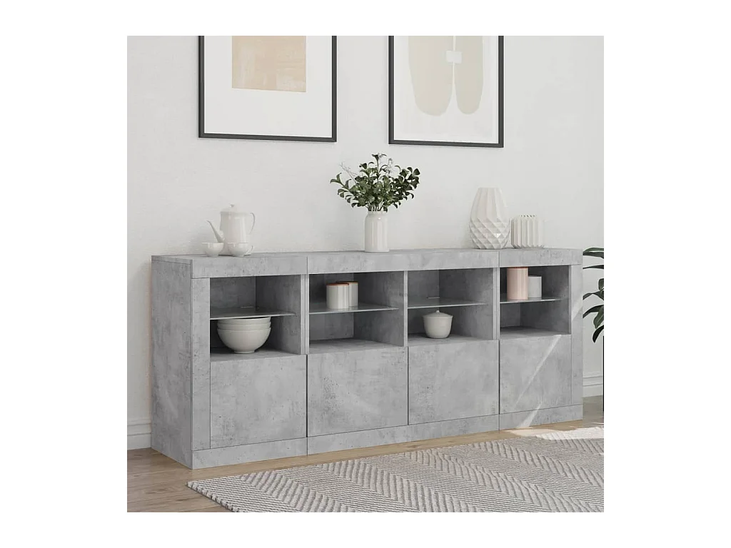 Buffet avec lumières LED gris béton 163x37x67 cm