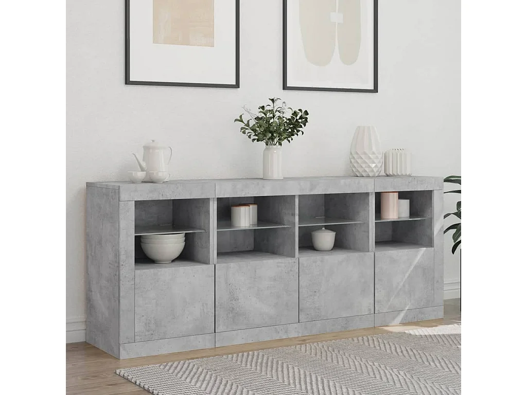 Buffet avec lumières LED gris béton 163x37x67 cm