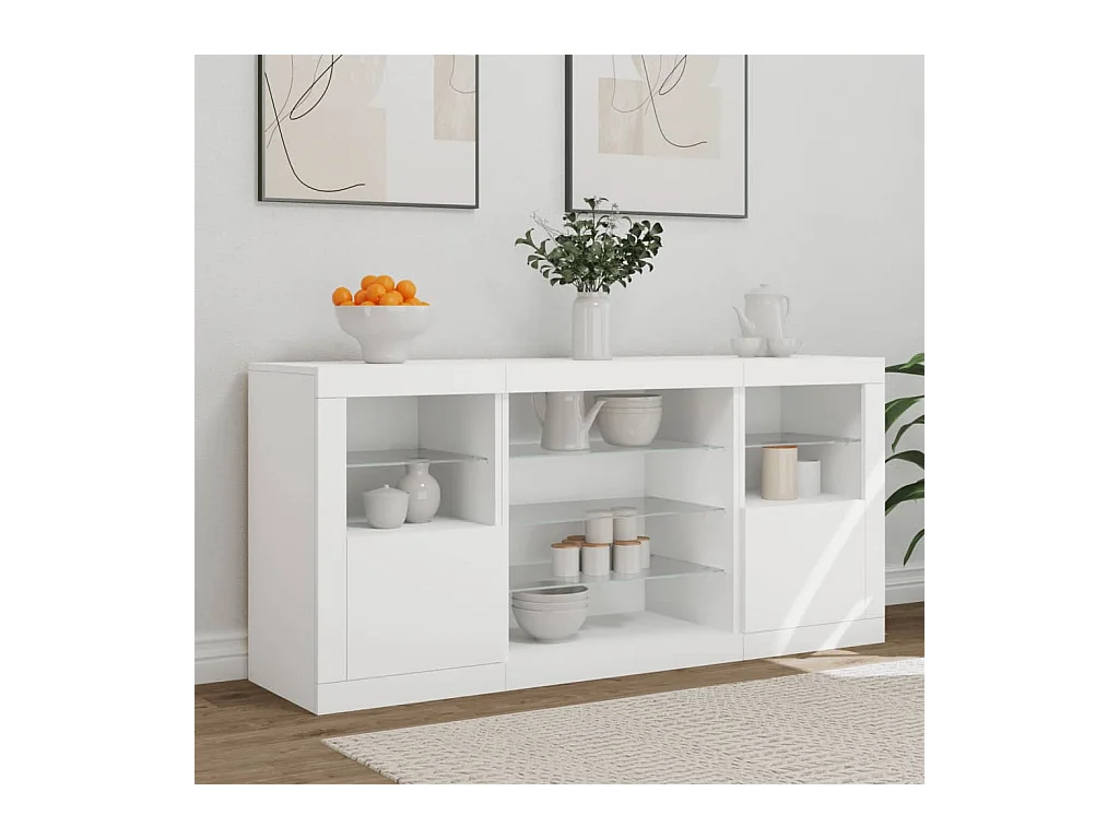 Credenza con luci LED bianche 142,5x37x67 cm