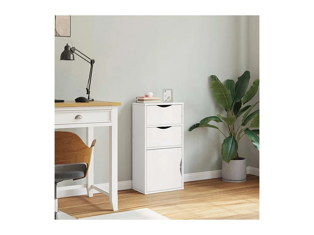 Armoire latérale tiroirs ODDA blanc 40x24x79 cm bois massif pin