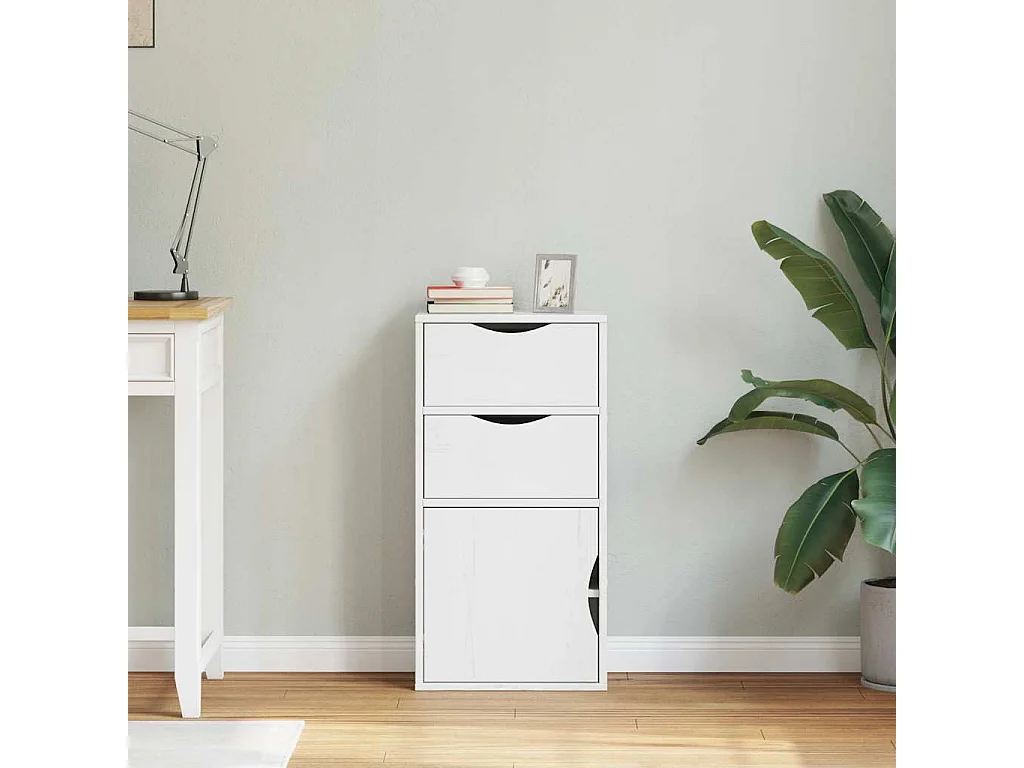 Armoire latérale tiroirs ODDA blanc 40x24x79 cm bois massif pin