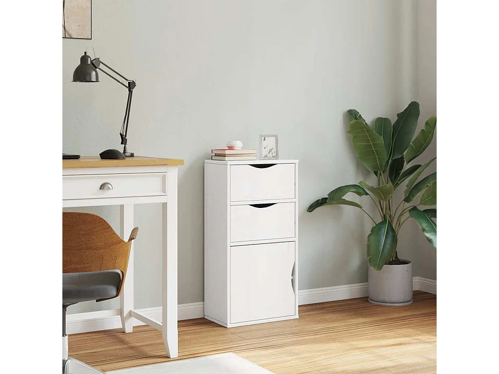 Armoire latérale tiroirs ODDA blanc 40x24x79 cm bois massif pin