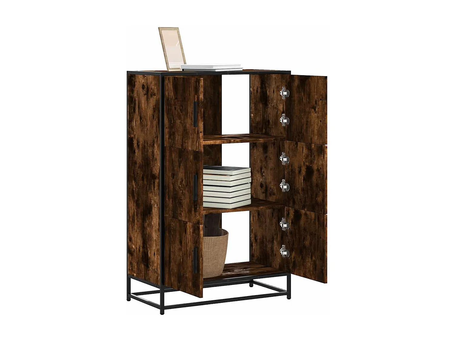 Buffet haut chêne fumé 68x35x106,5 cm bois d'ingénierie métal