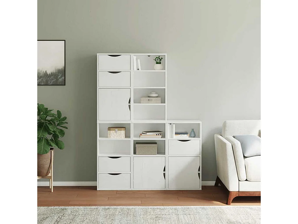 Armoires latérales 5 pcs ODDA blanc 40x24x79 cm bois massif pin