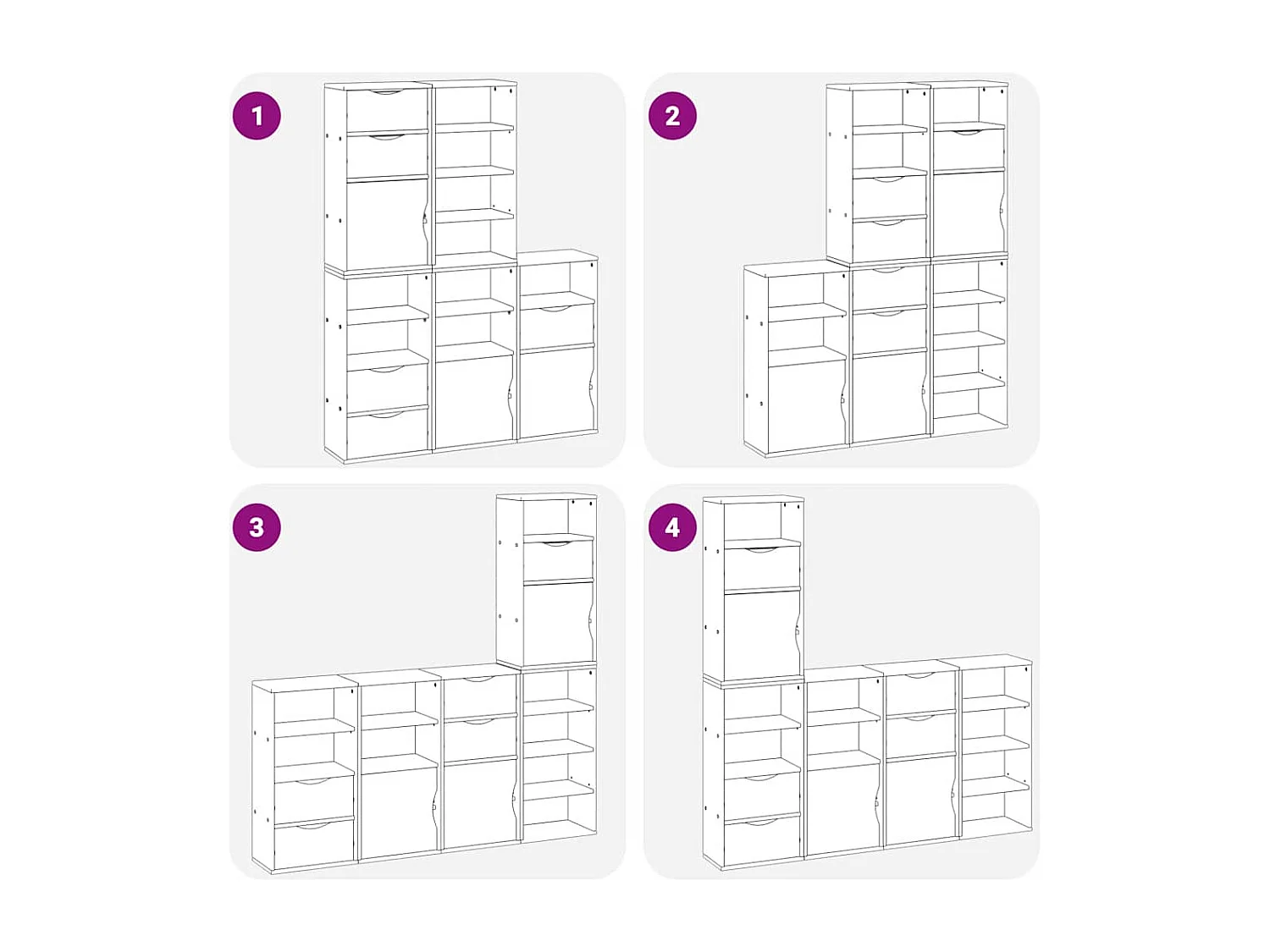 Armoires latérales 5 pcs ODDA blanc 40x24x79 cm bois massif pin