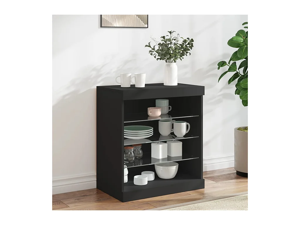 Buffet avec lumières LED noir 60,5x37x67 cm