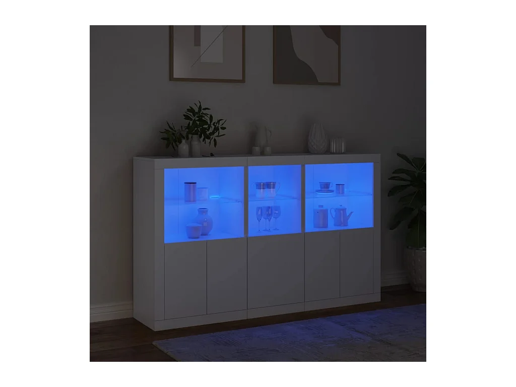 Buffet avec lumières LED blanc 162x37x100 cm