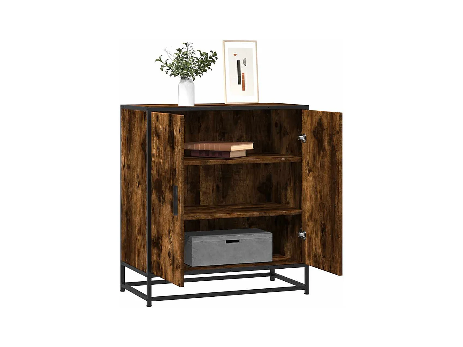 Buffet chêne fumé 68x35x76 cm bois d'ingénierie et métal