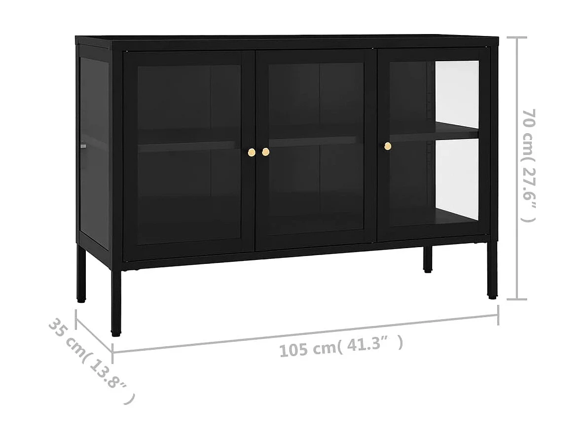 Buffet Noir 105x35x70 cm Acier et verre