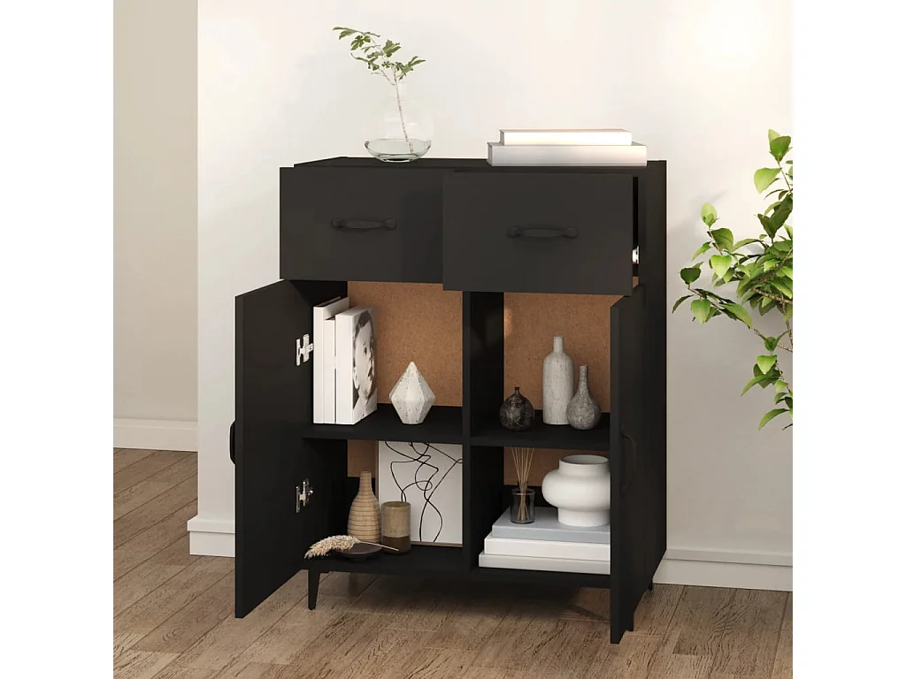 Schwarzes Sideboard 69,5x34x90 cm Holzwerkstoff