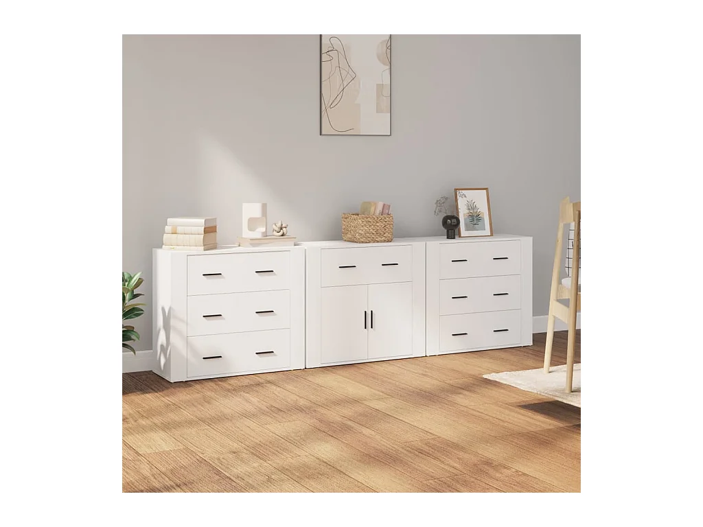 Buffets 3 pcs Blanc Bois d'ingénierie