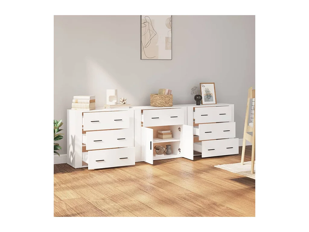 Buffets 3 pcs Blanc Bois d'ingénierie
