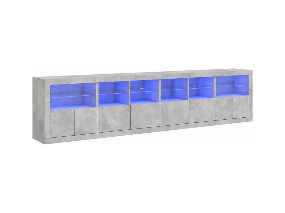 Buffet avec lumières LED gris béton 283x37x67 cm