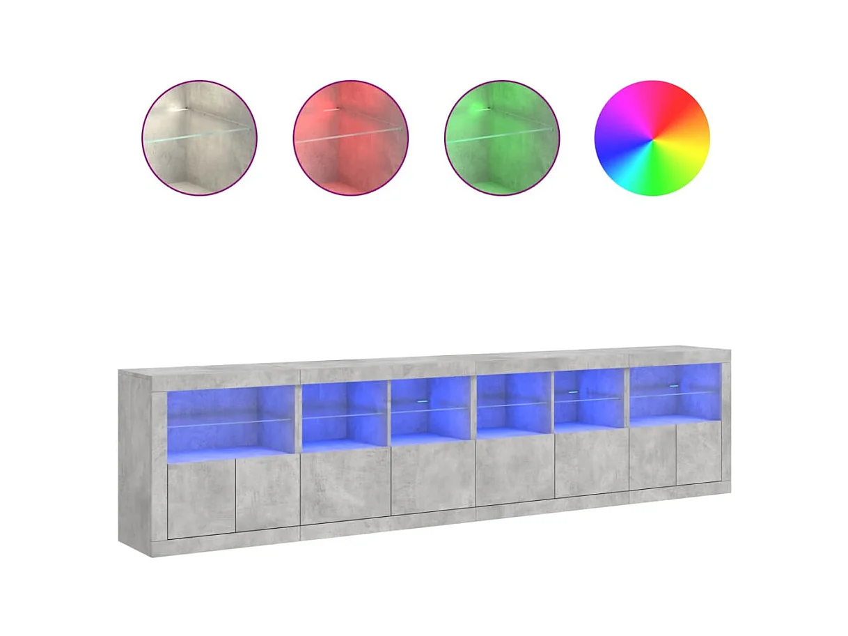 Buffet avec lumières LED gris béton 283x37x67 cm