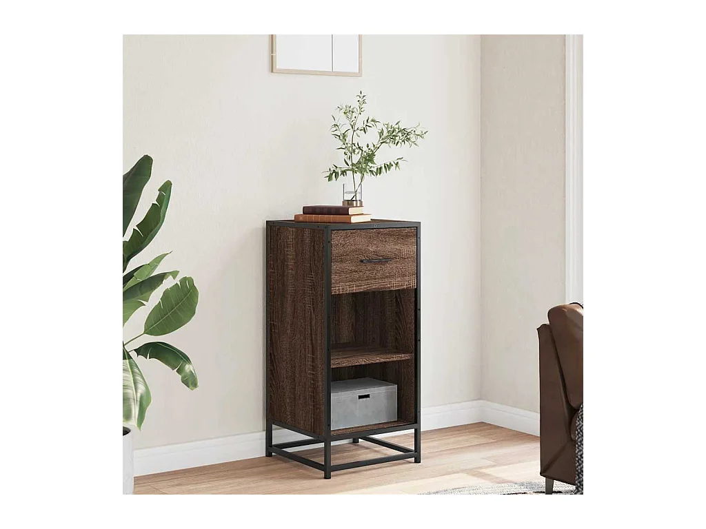 Buffet chêne marron 35,5x35x76 cm bois d'ingénierie et métal