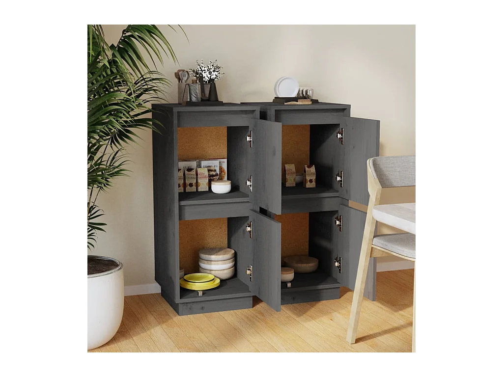 Credenze 2 pz Grigio 31,5x34x75 cm Legno massello di pino