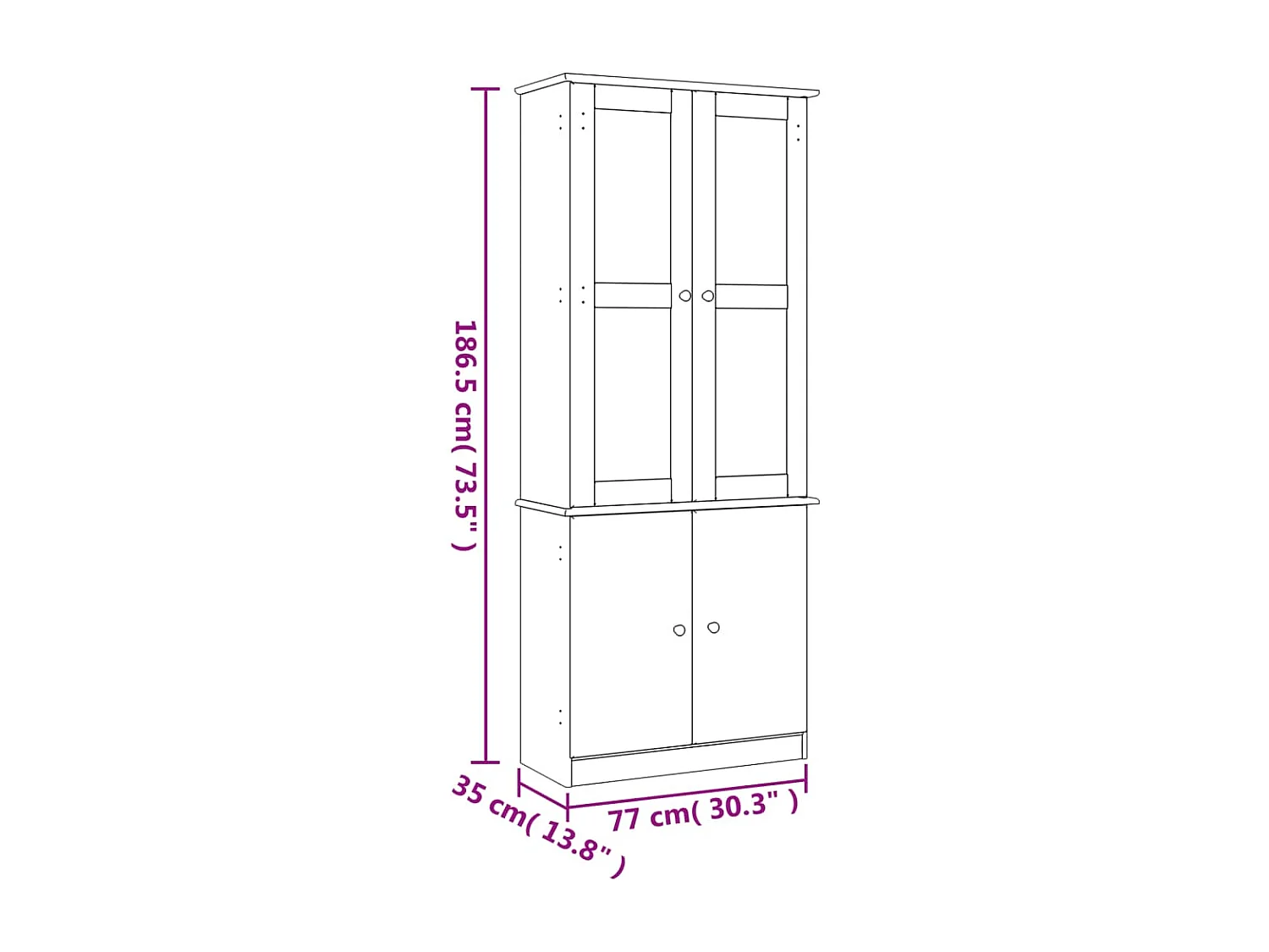 Vitrina de cristal ALTA 77x35x186,5 cm madera maciza de pino